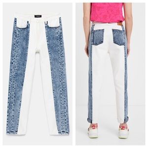 Bicolour high waist mum jeans